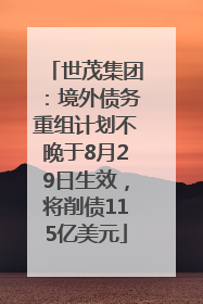 世茂集团：境外债务重组计划不晚于8月29日生效，将削债115亿美元